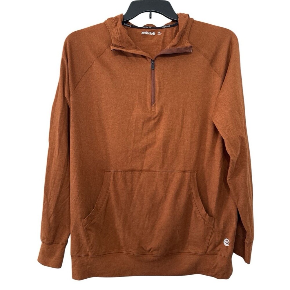Solaris Active Men's Brown Quarter Zip Aris Hoodie Long Sleeve Shirt Medium